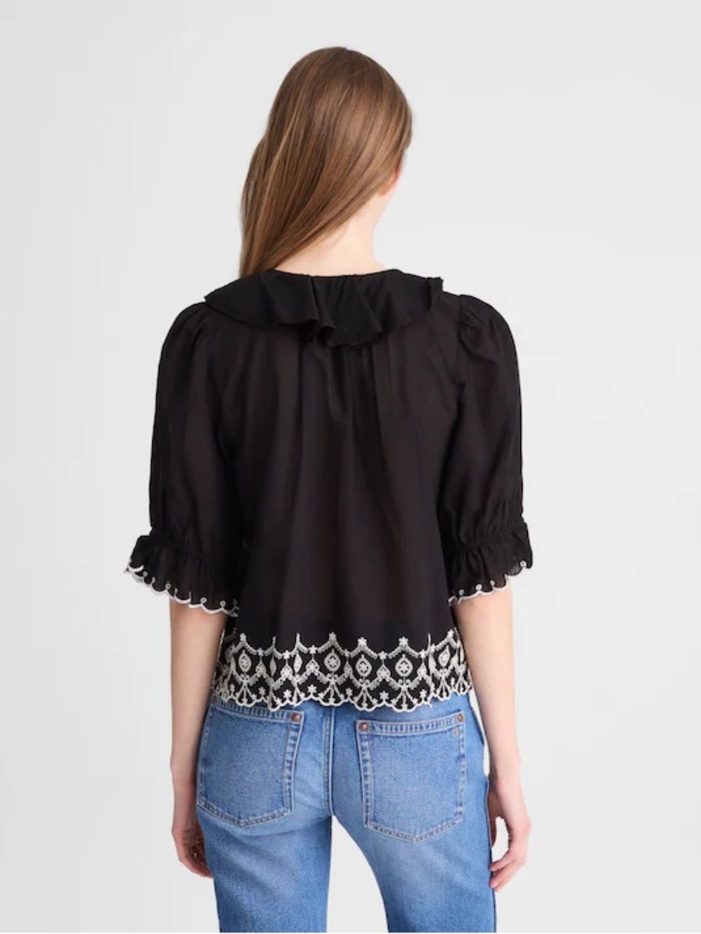 Madewell women’s The Blaire Top short sleeve black embroidered ruffles SizeS NWT - Picture 3 of 10